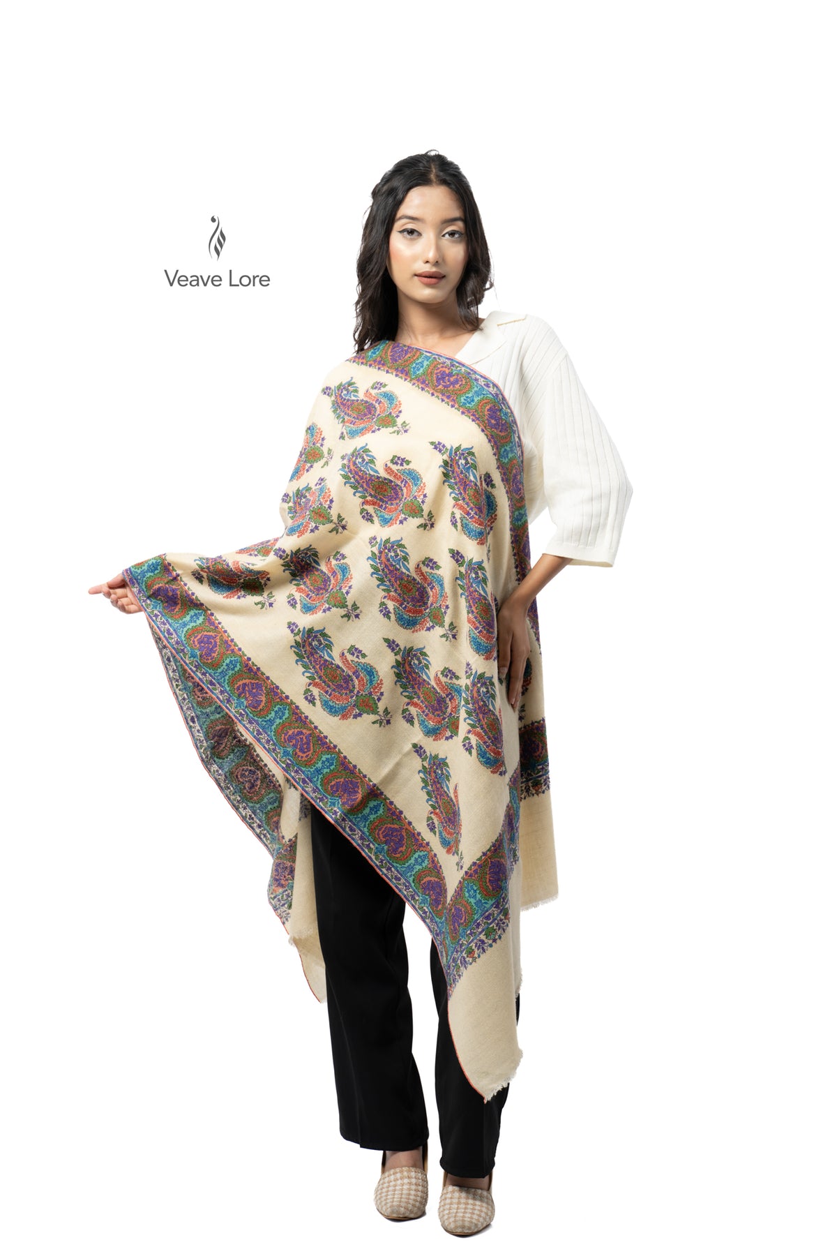 Vanilla Peacock Pashmina Stole