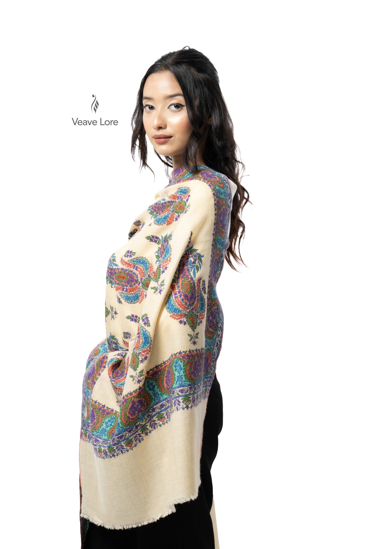 Vanilla Peacock Pashmina Stole
