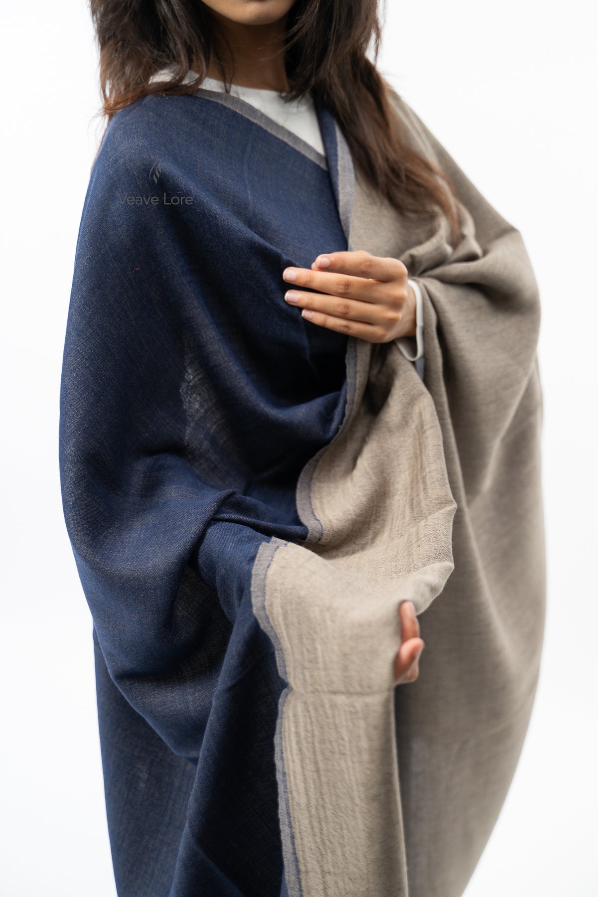 Women Navy & Grey Two-Face Reversible Fine Wool Stole