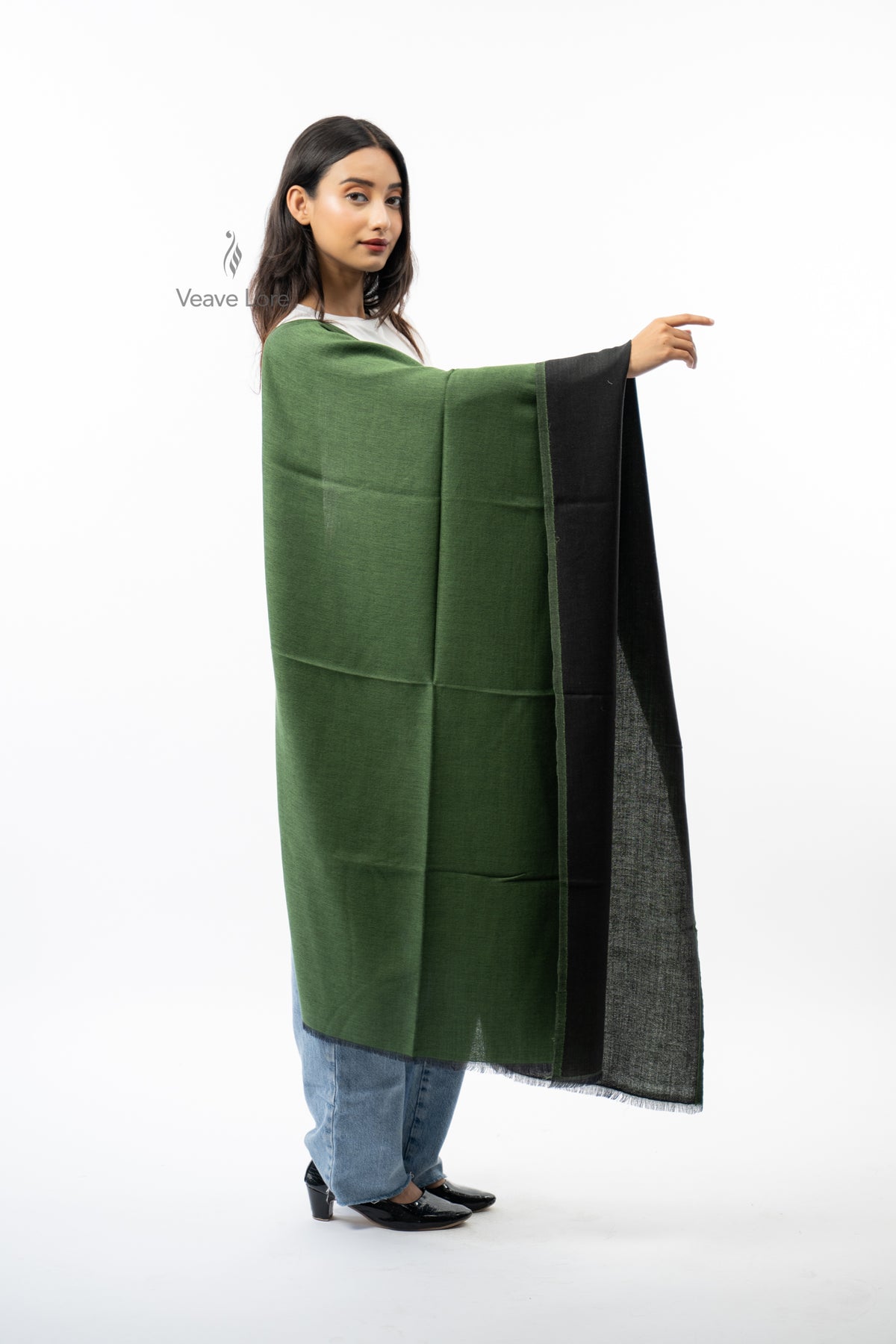 Women Navy & Grey Two-Face Reversible Fine Wool Stole