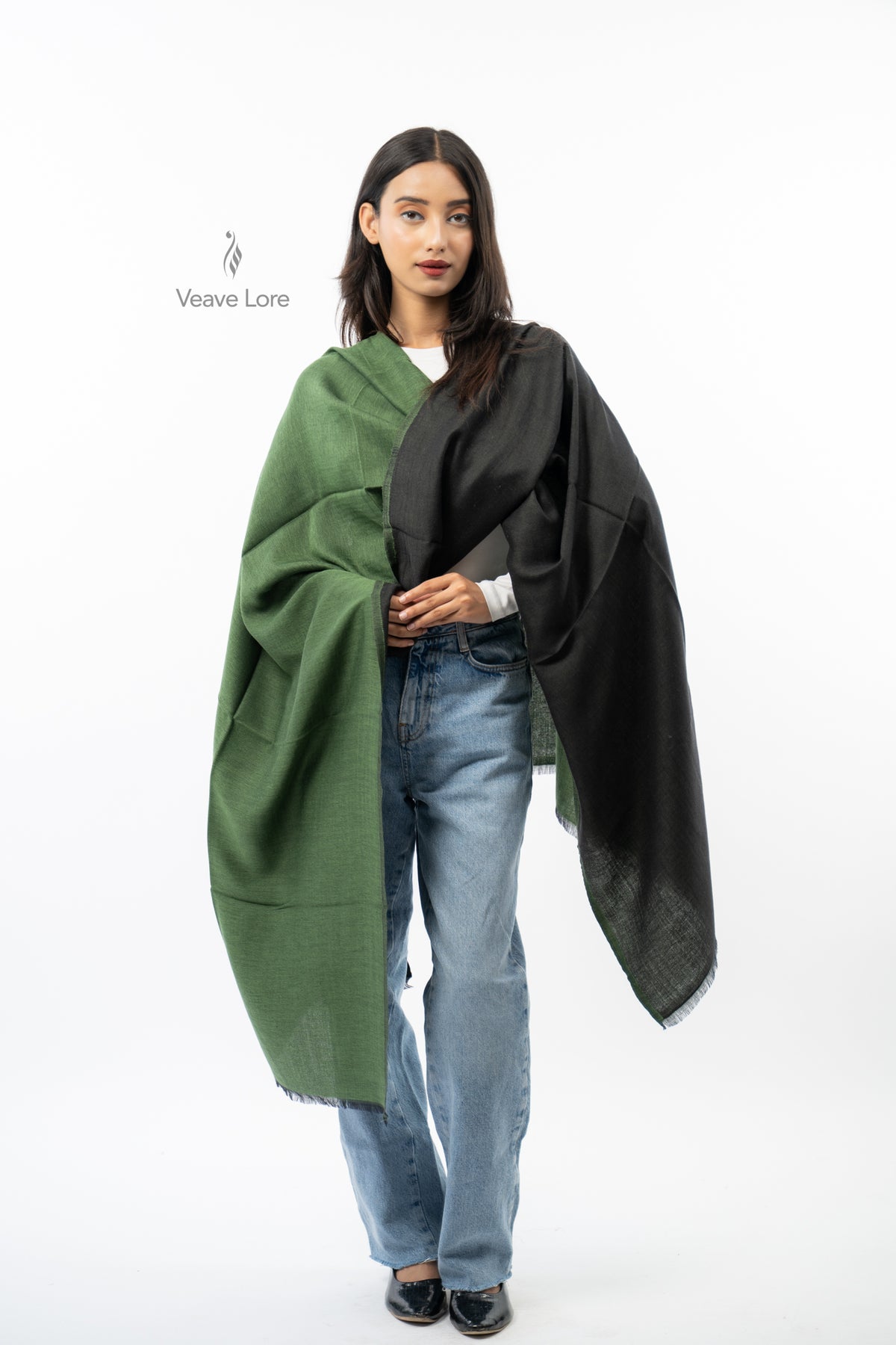 Women Navy & Grey Two-Face Reversible Fine Wool Stole