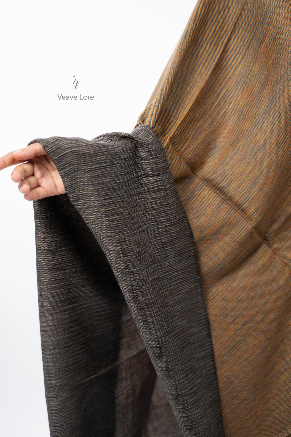 Women Brown Two-Way Fine Wool Stole with Stripe Pattern