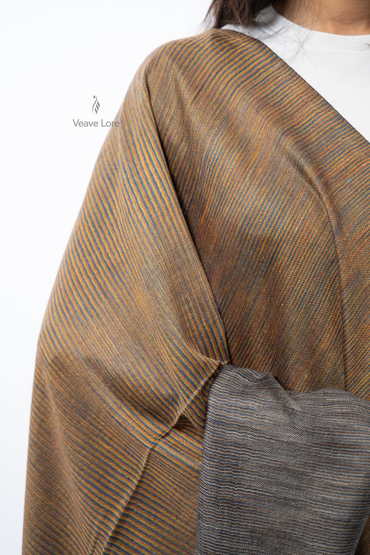 Women Brown Two-Way Fine Wool Stole with Stripe Pattern