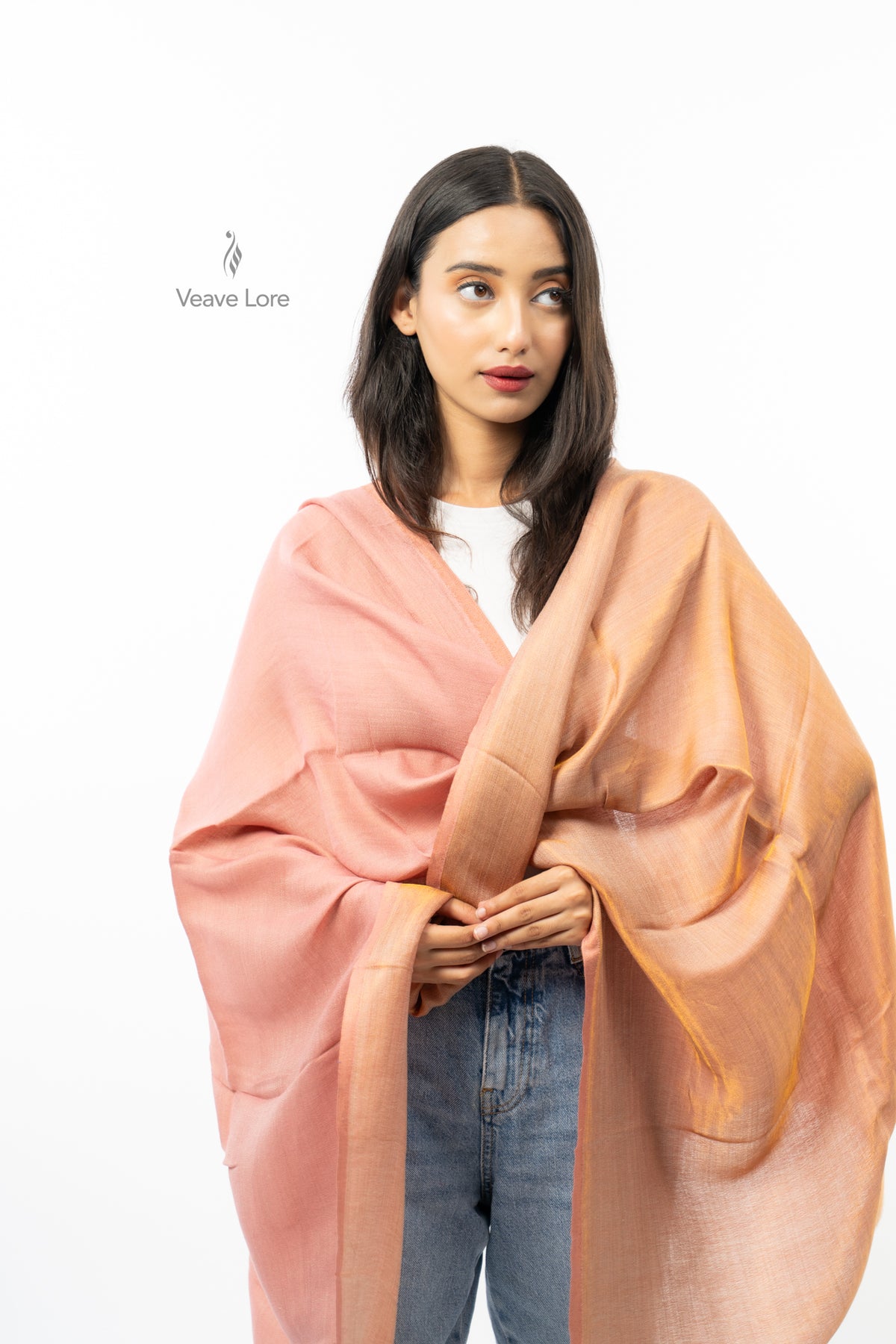 Women Rust & Red Double Face Fine Wool Zari Stole