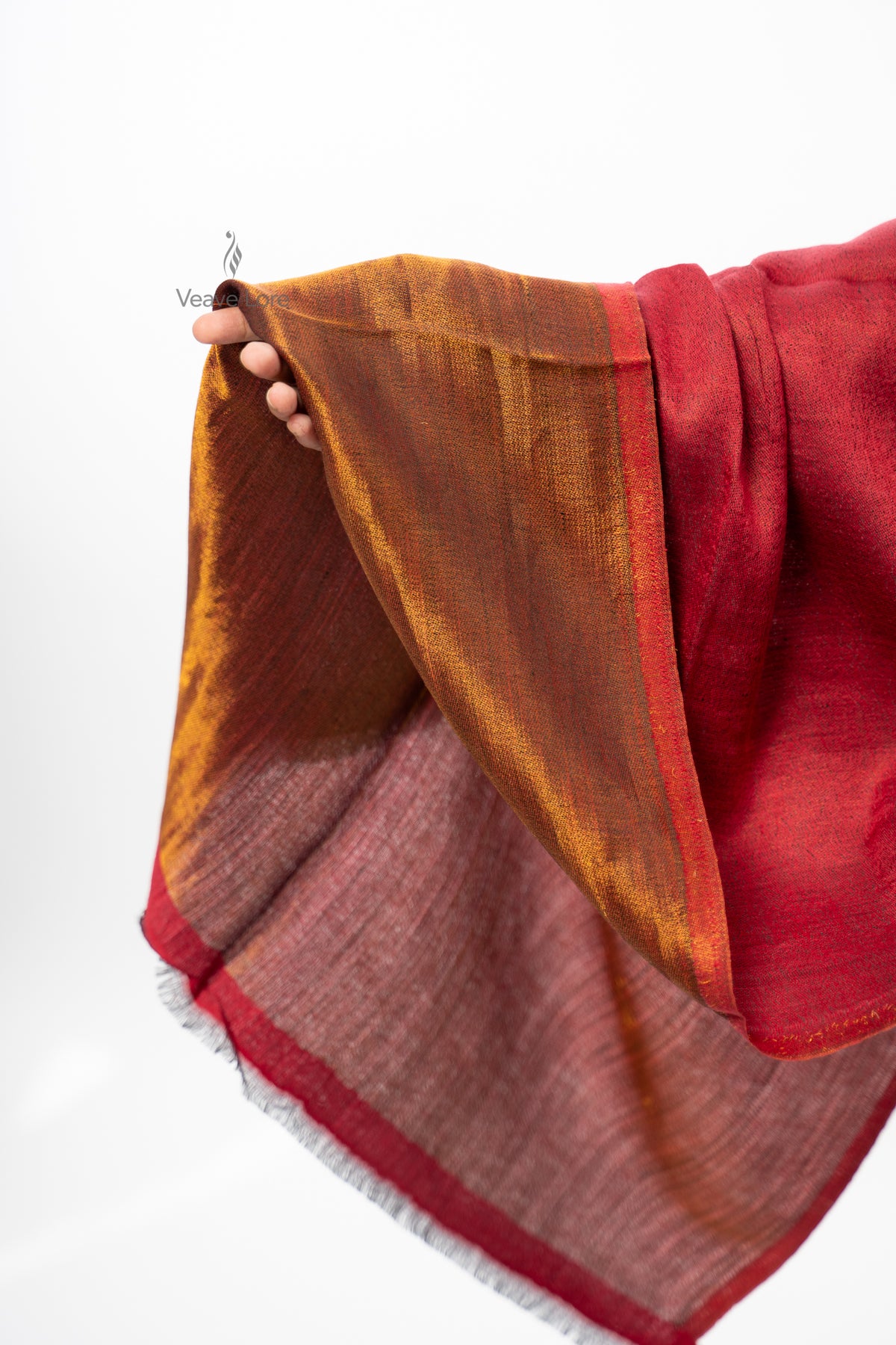 Women Rust & Red Double Face Fine Wool Zari Stole