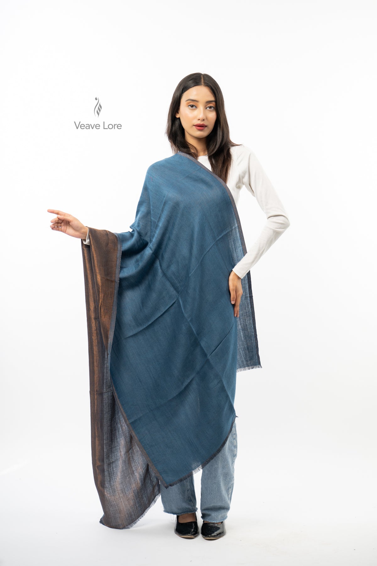 Women Rust & Red Double Face Fine Wool Zari Stole