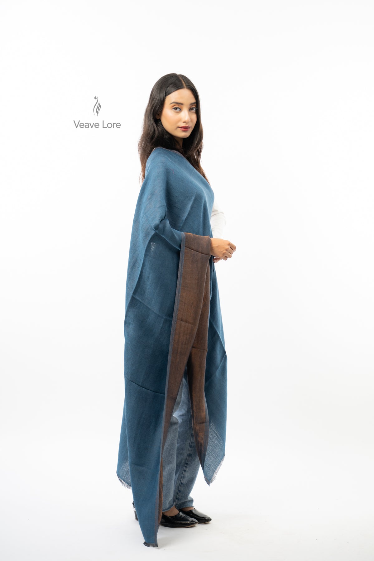 Women Rust & Red Double Face Fine Wool Zari Stole
