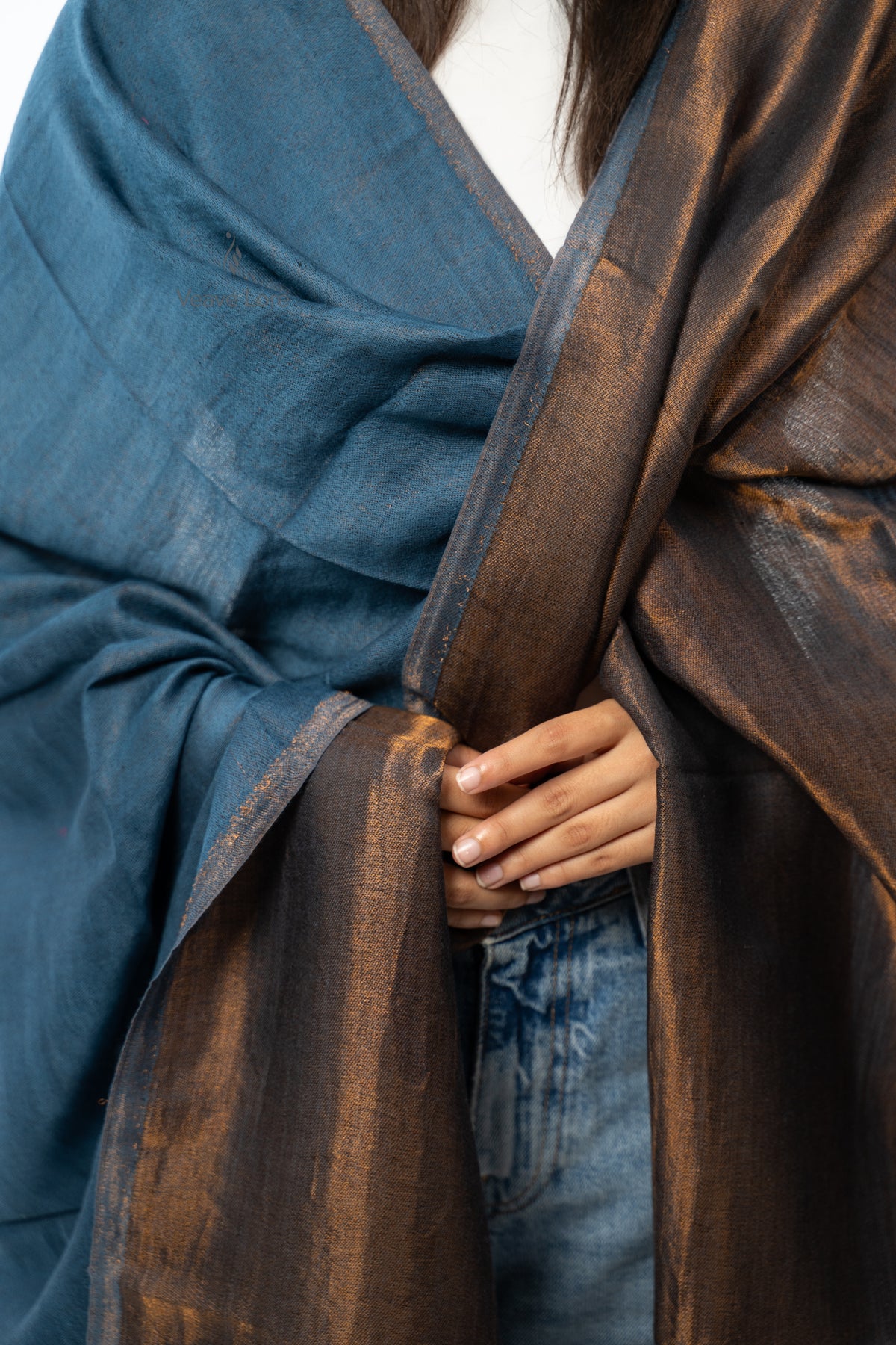 Women Rust & Red Double Face Fine Wool Zari Stole