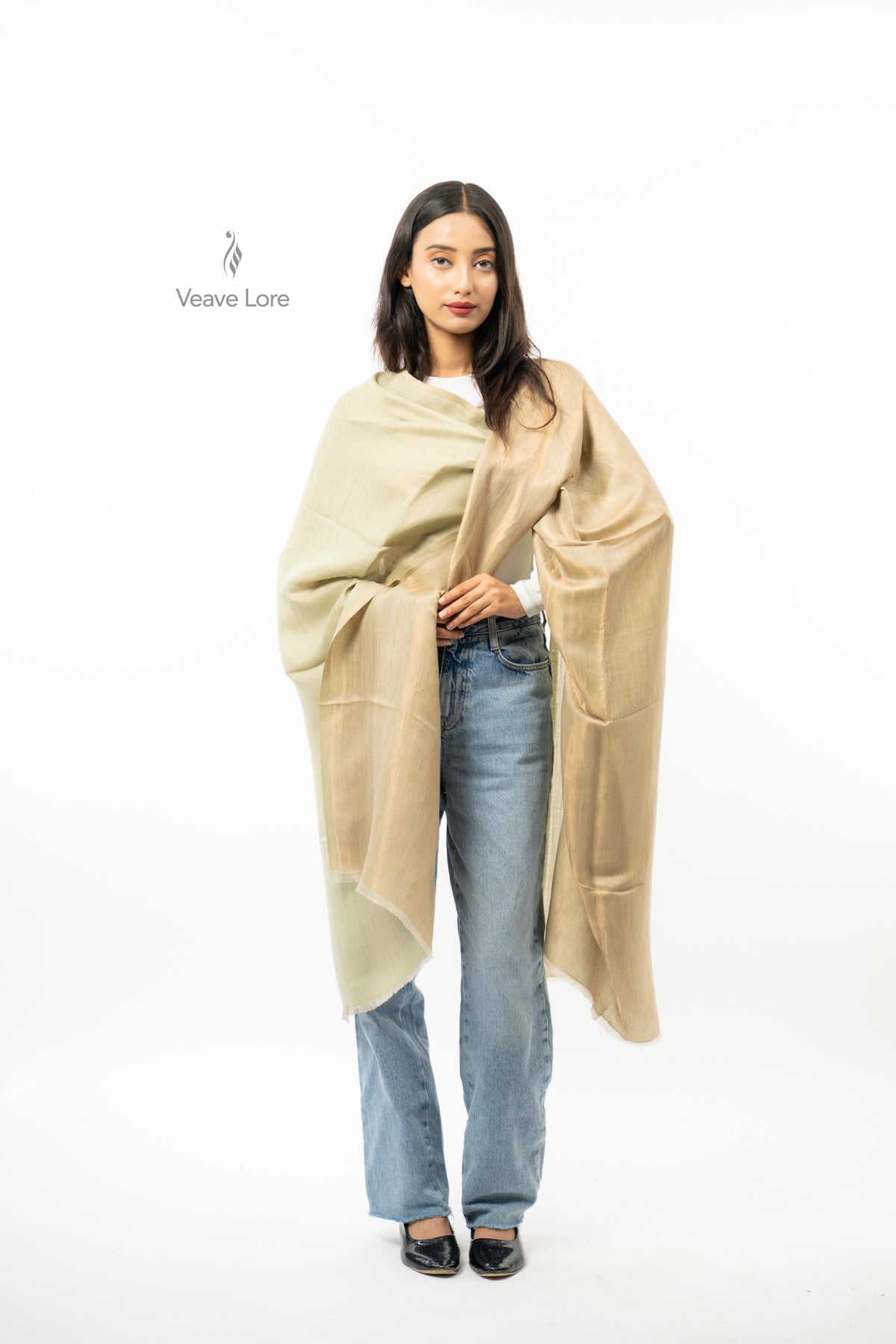 Women Rust & Red Double Face Fine Wool Zari Stole