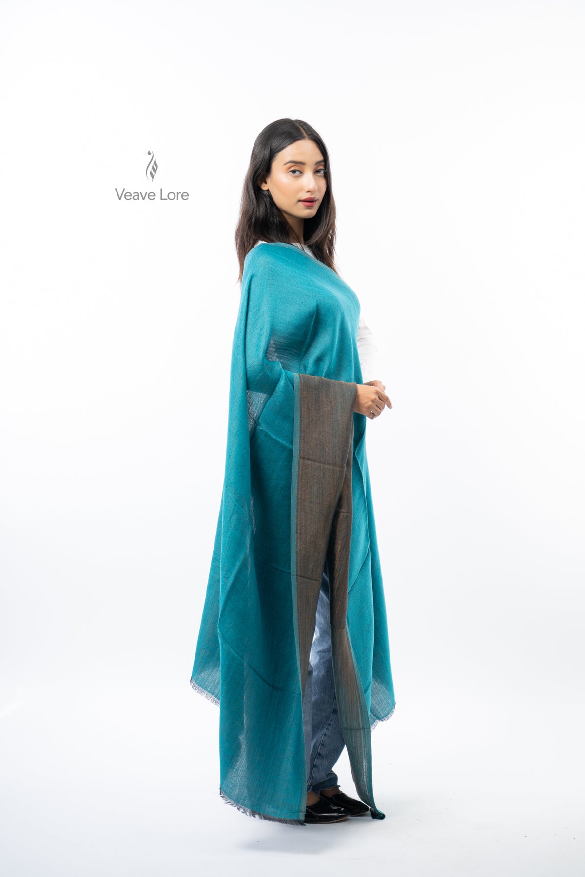 Women Rust & Red Double Face Fine Wool Zari Stole