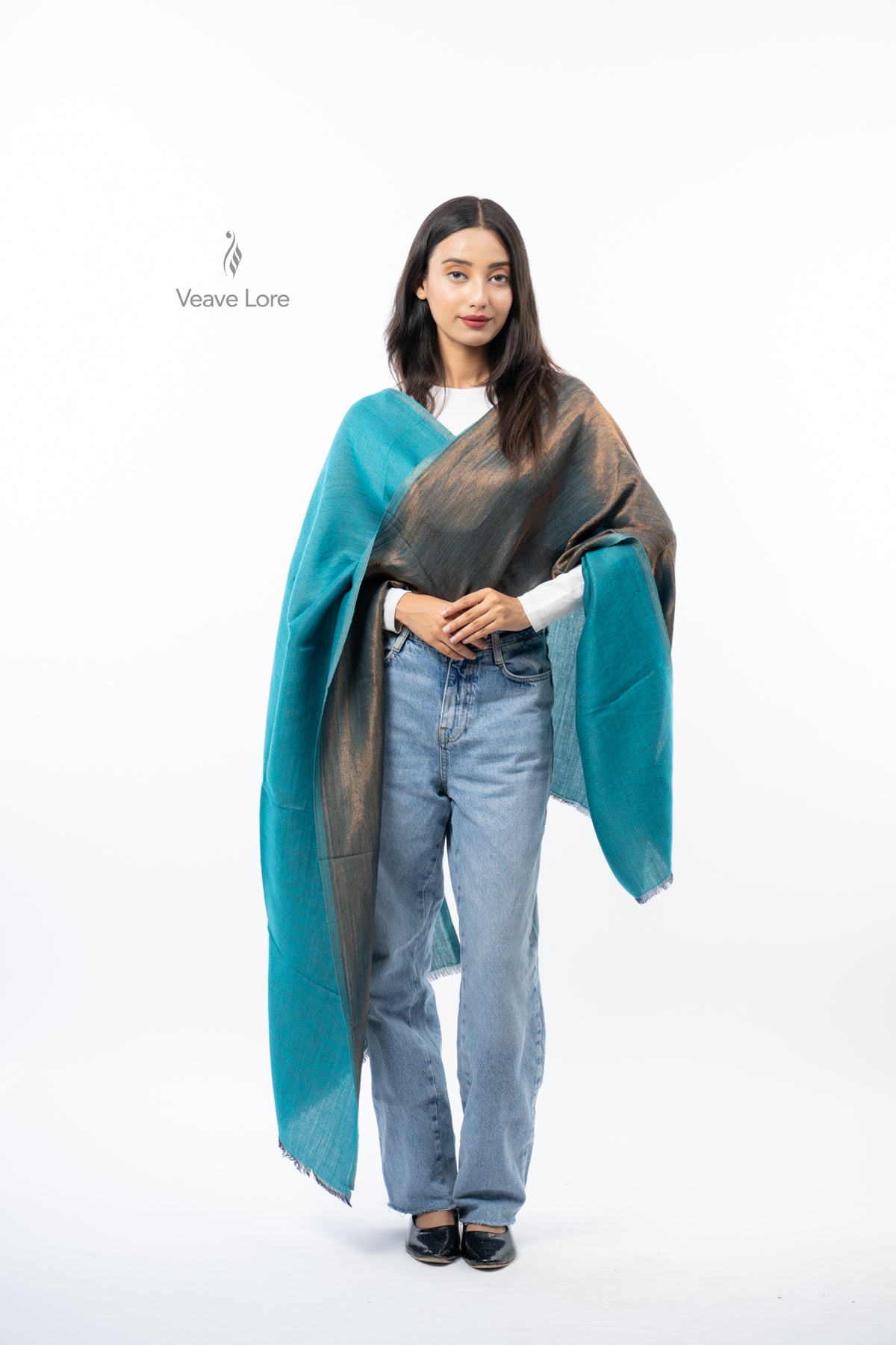 Women Rust & Red Double Face Fine Wool Zari Stole