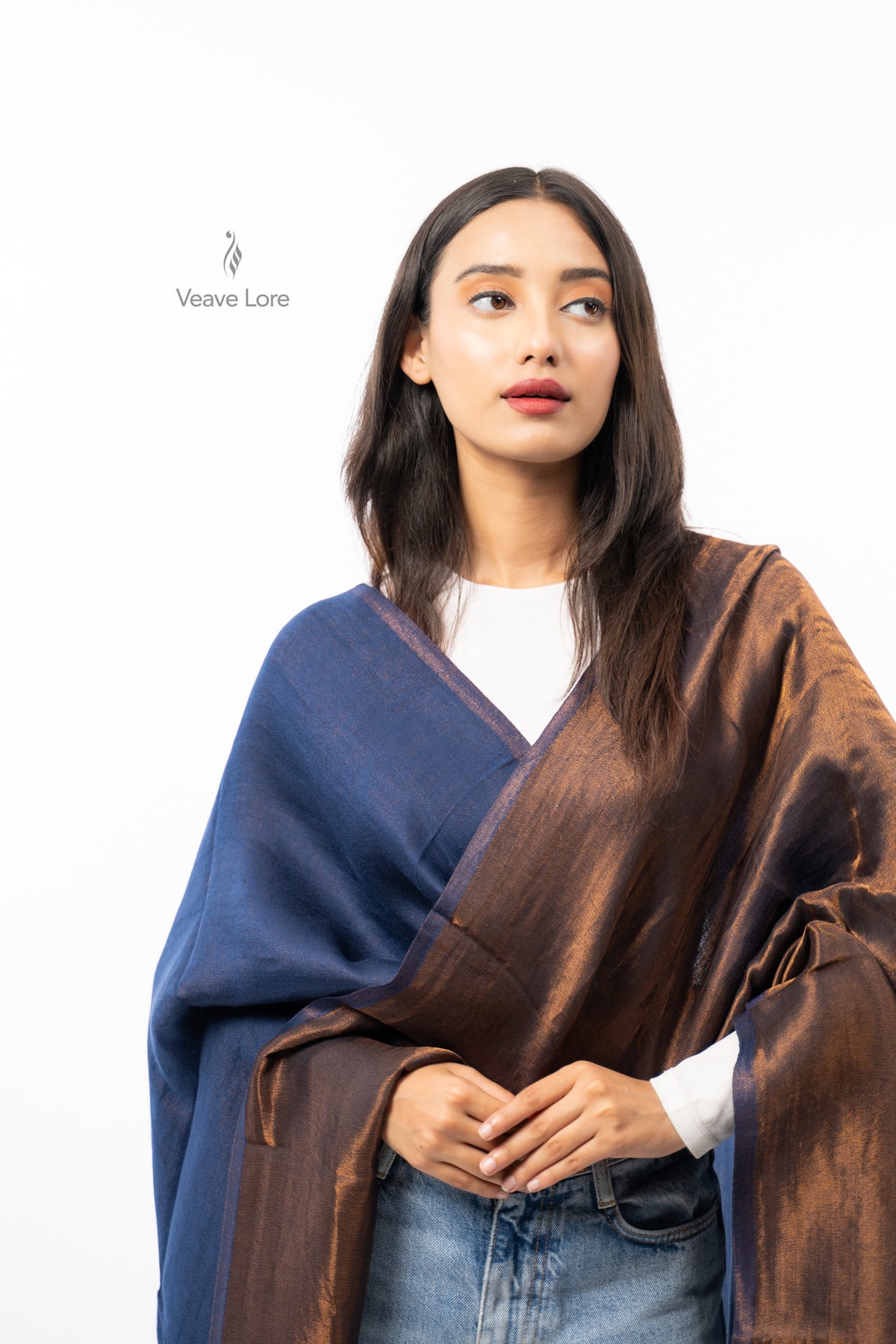 Women Rust & Red Double Face Fine Wool Zari Stole