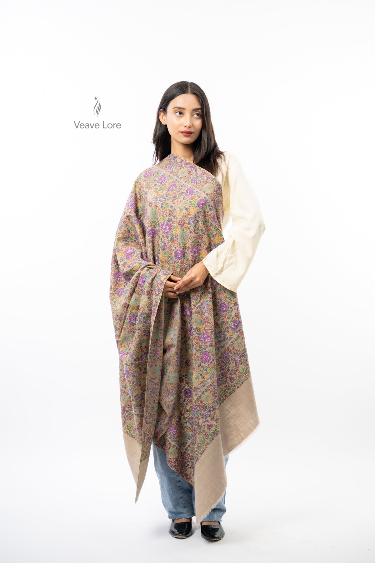 Ecru Dahlia Pashmina Shawl
