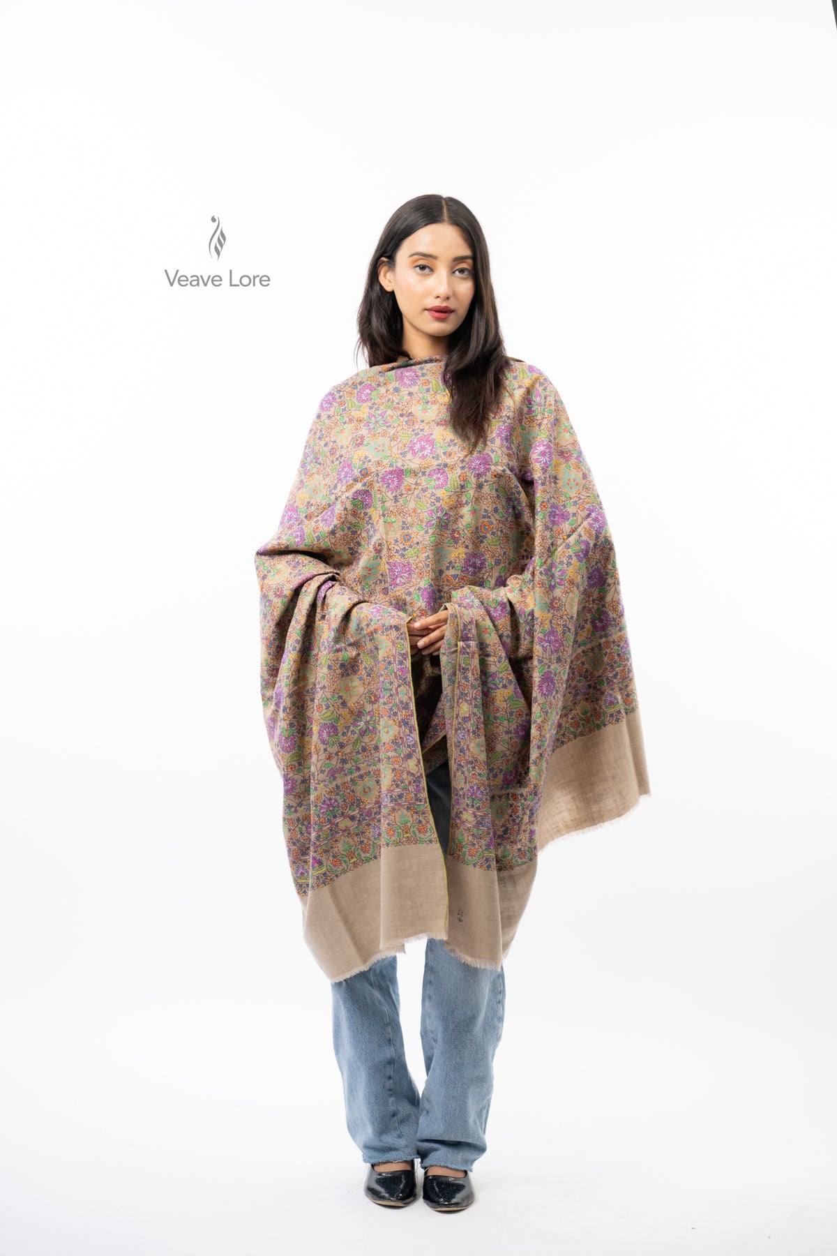 Ecru Dahlia Pashmina Shawl