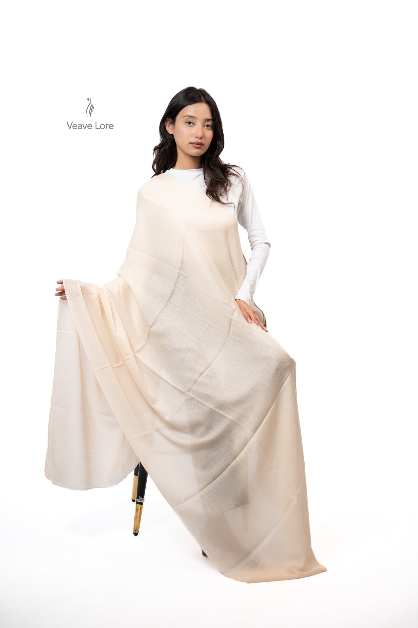 Sadaf Ivory Fine Wool Shawl