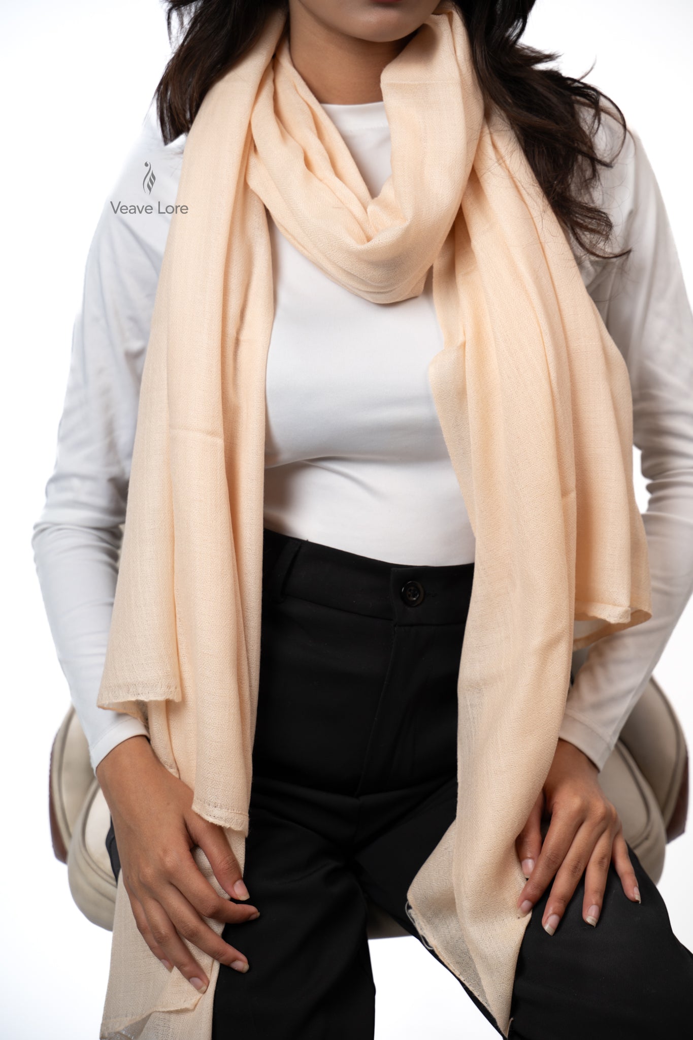 Sadaf Ivory Fine Wool Shawl