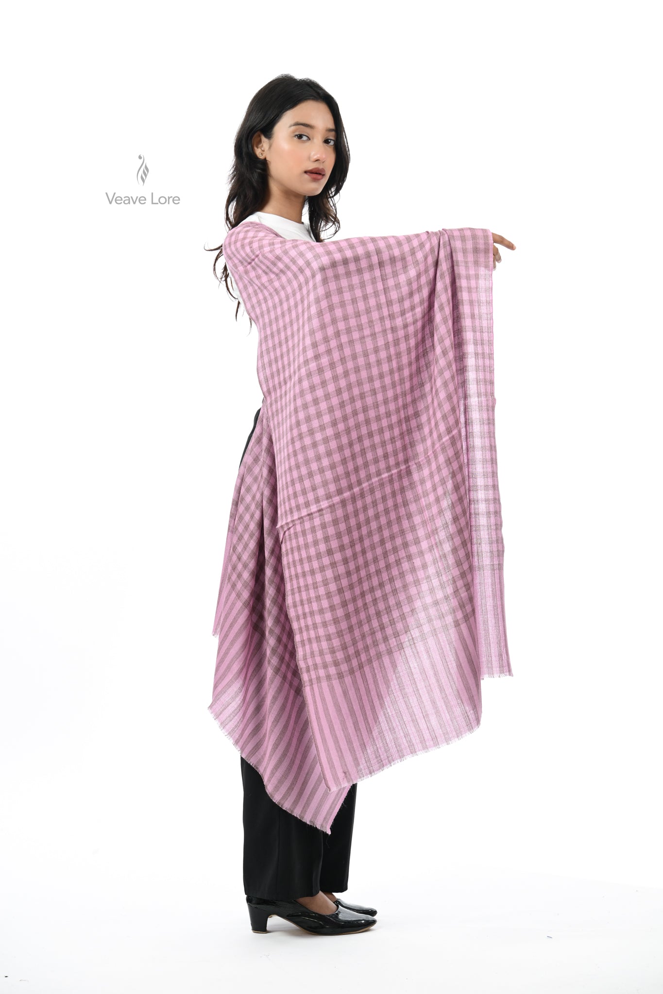 Damask Rose Check & Stripe Stole