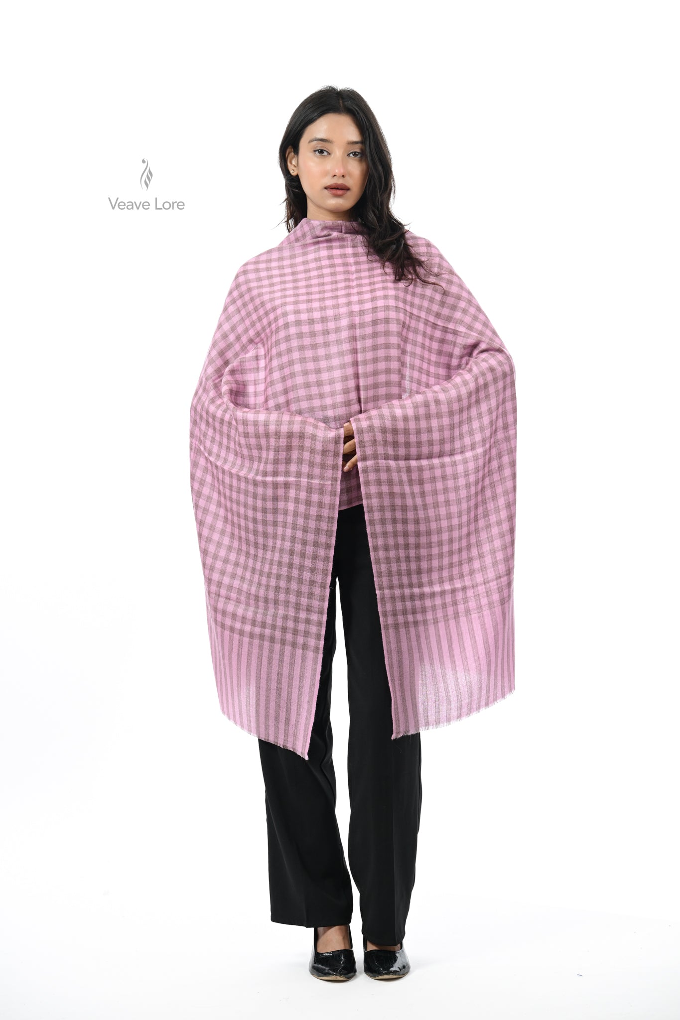 Damask Rose Check & Stripe Stole