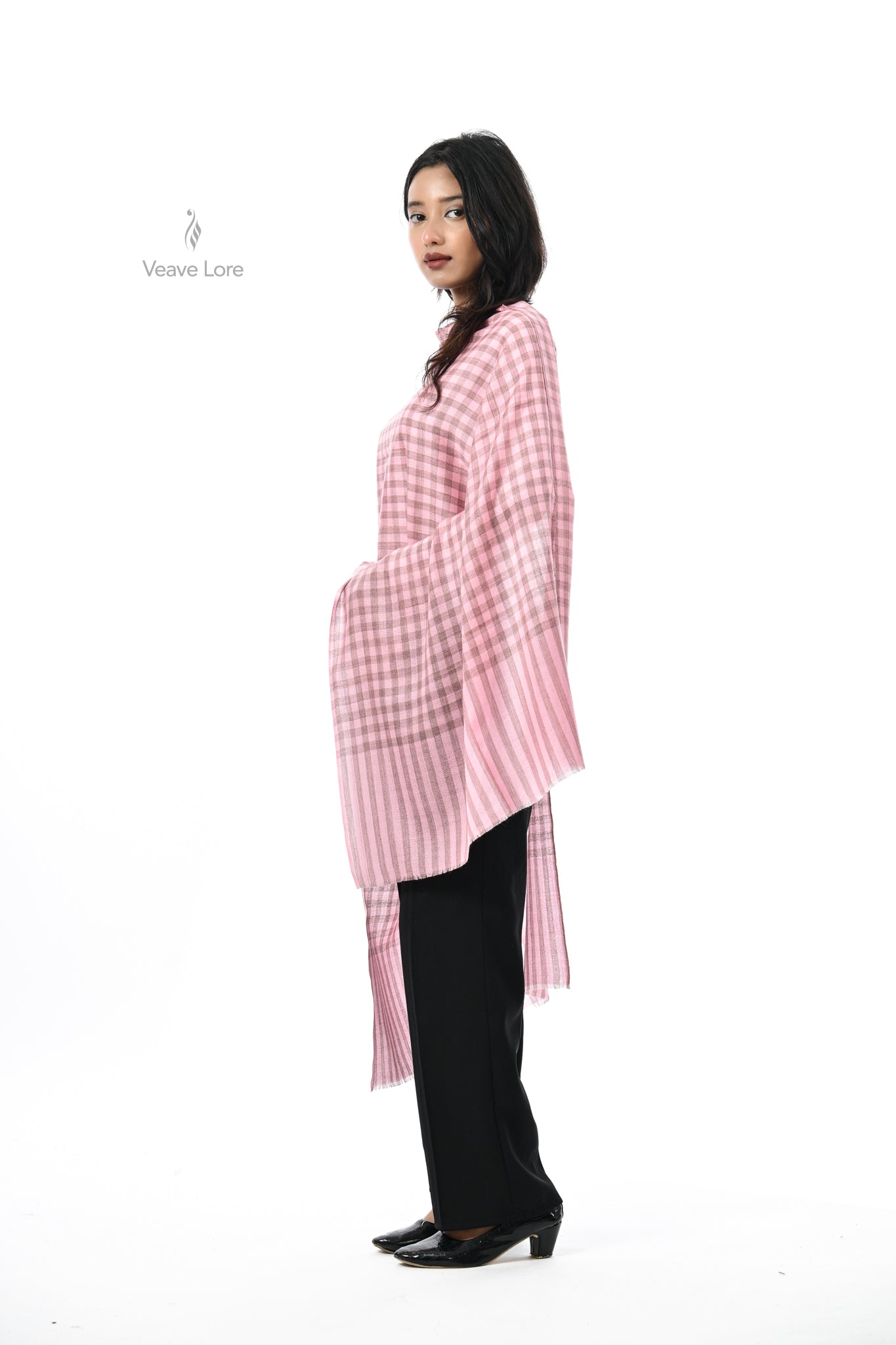 Damask Rose Check & Stripe Stole