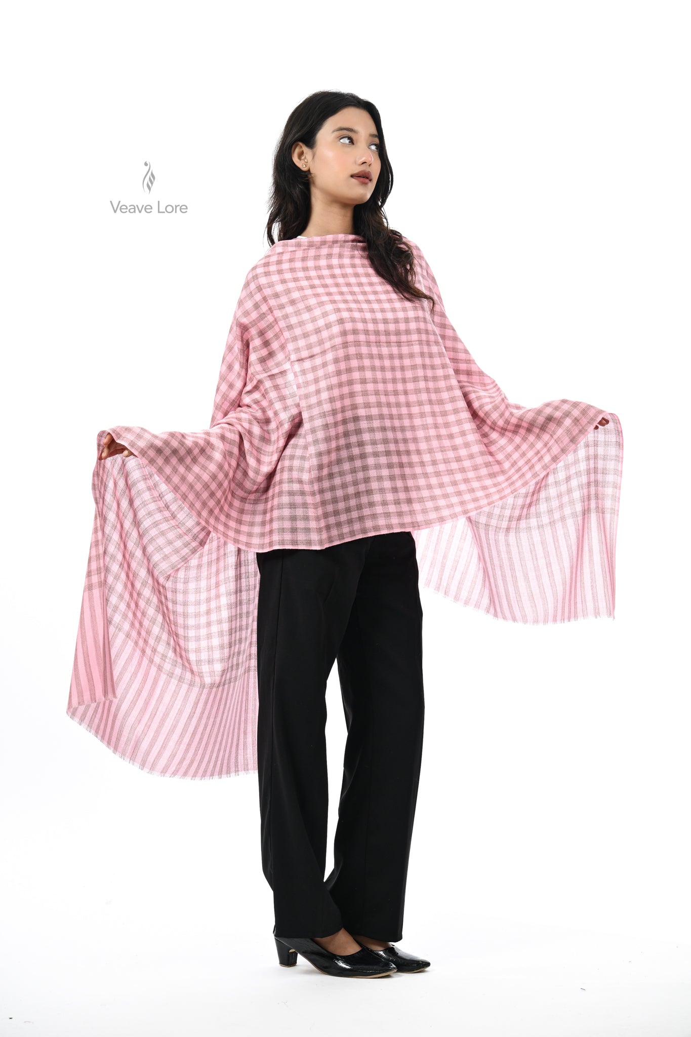 Damask Rose Check & Stripe Stole