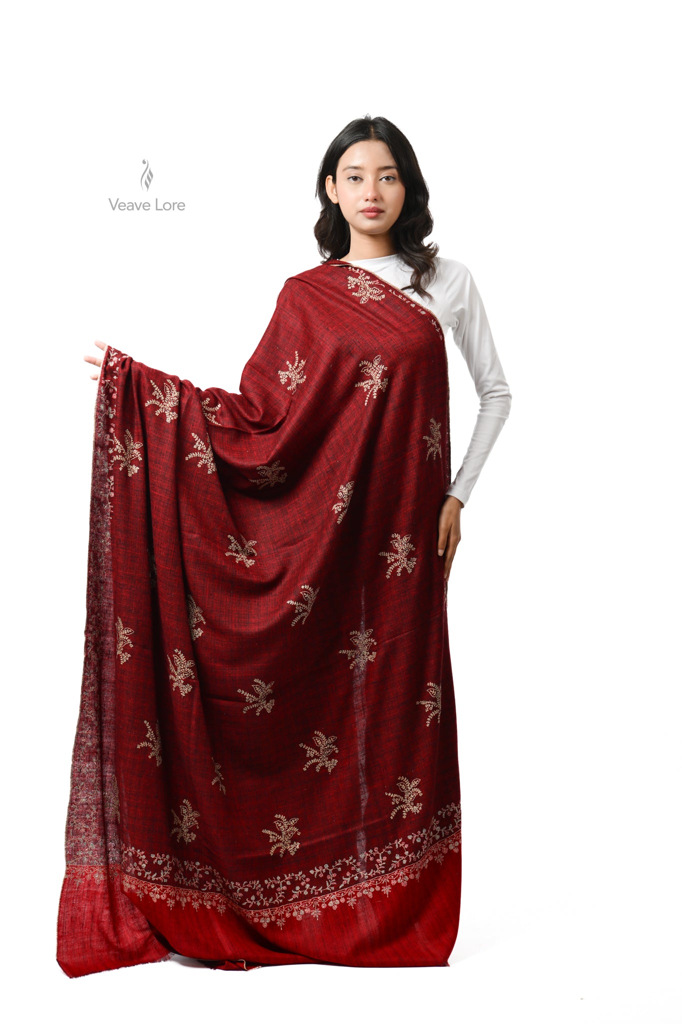 Dilbar Garnet Oversized Pashmina Shawl