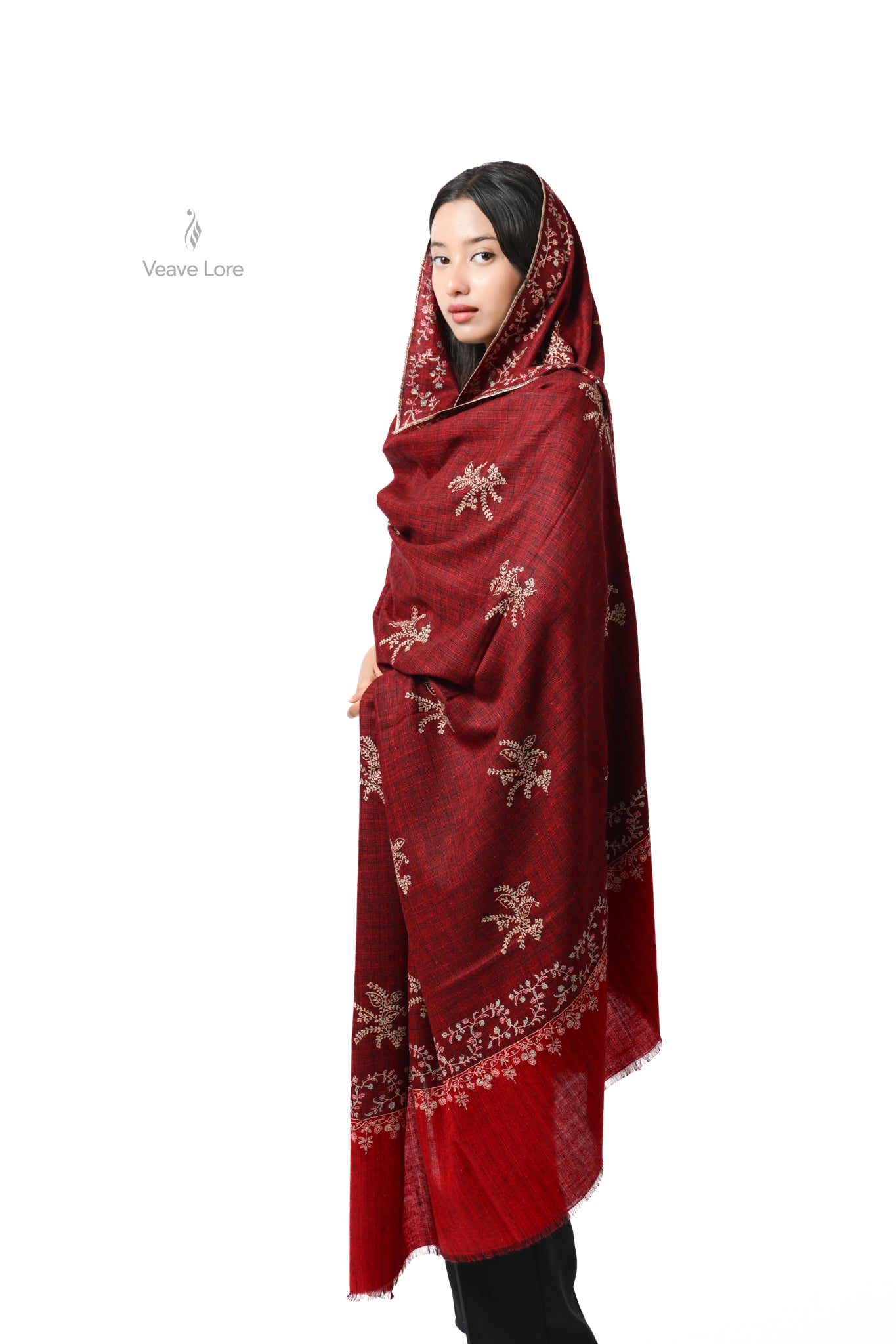 Dilbar Garnet Oversized Pashmina Shawl