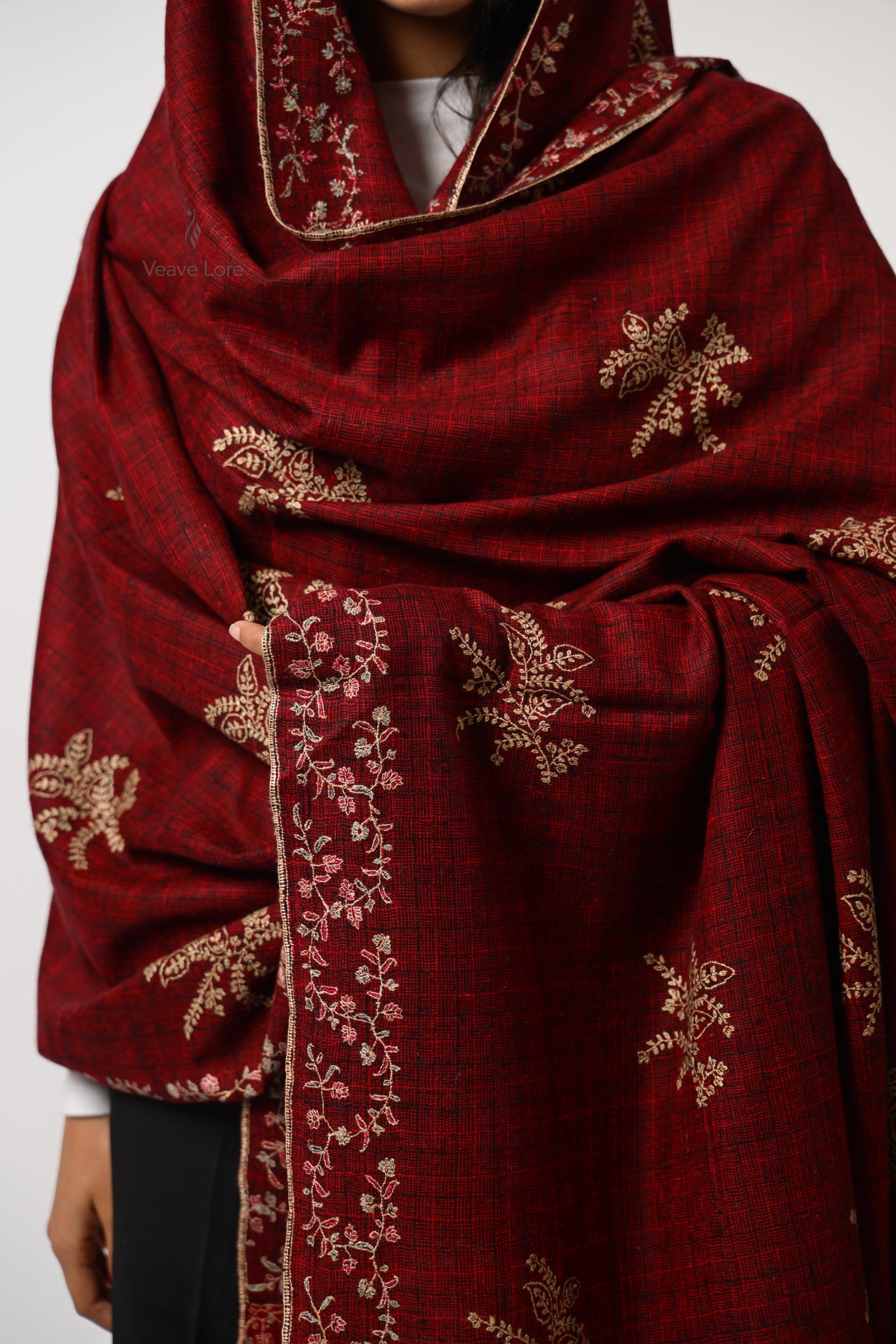 Dilbar Garnet Oversized Pashmina Shawl