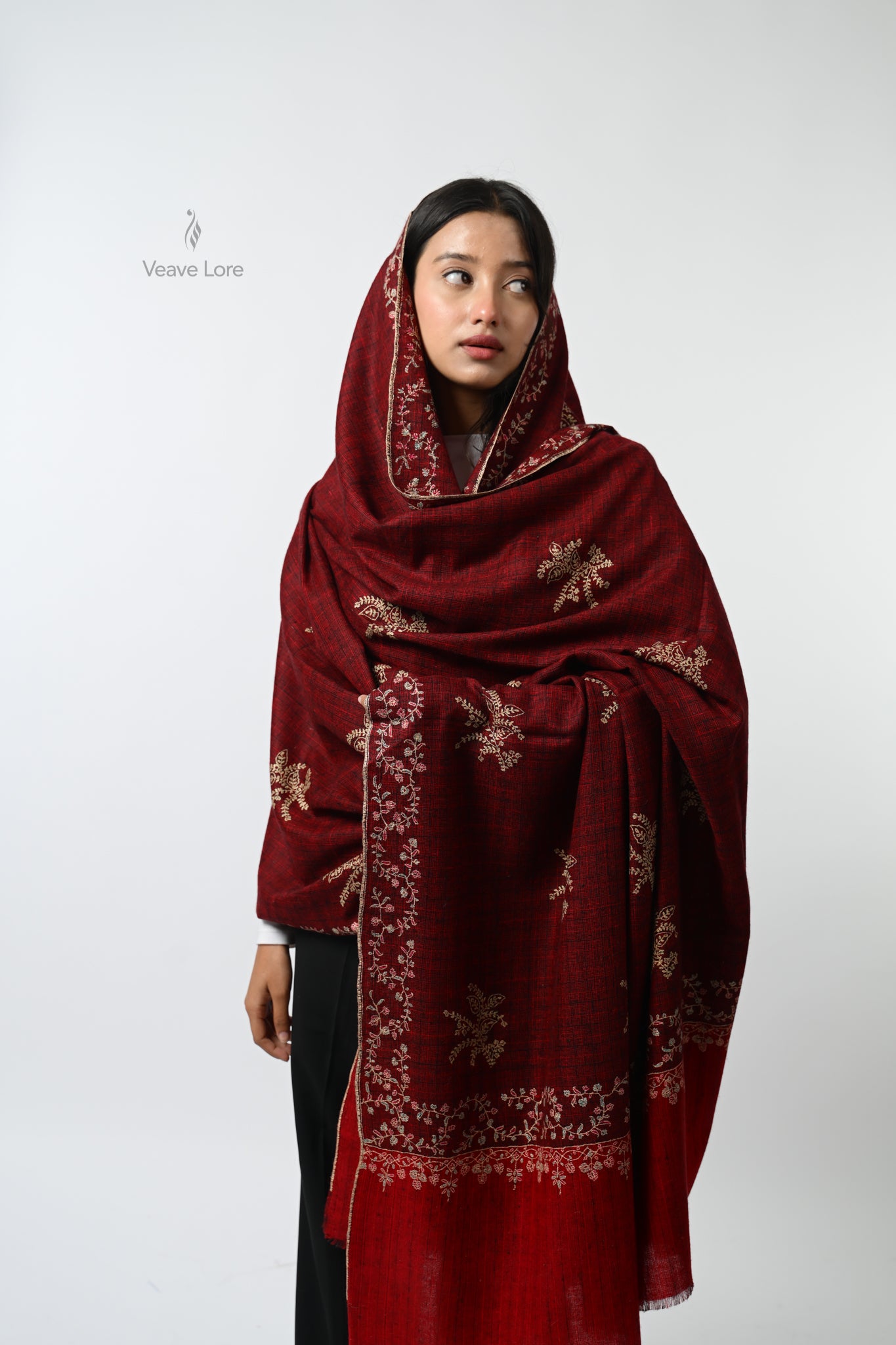 Dilbar Garnet Oversized Pashmina Shawl