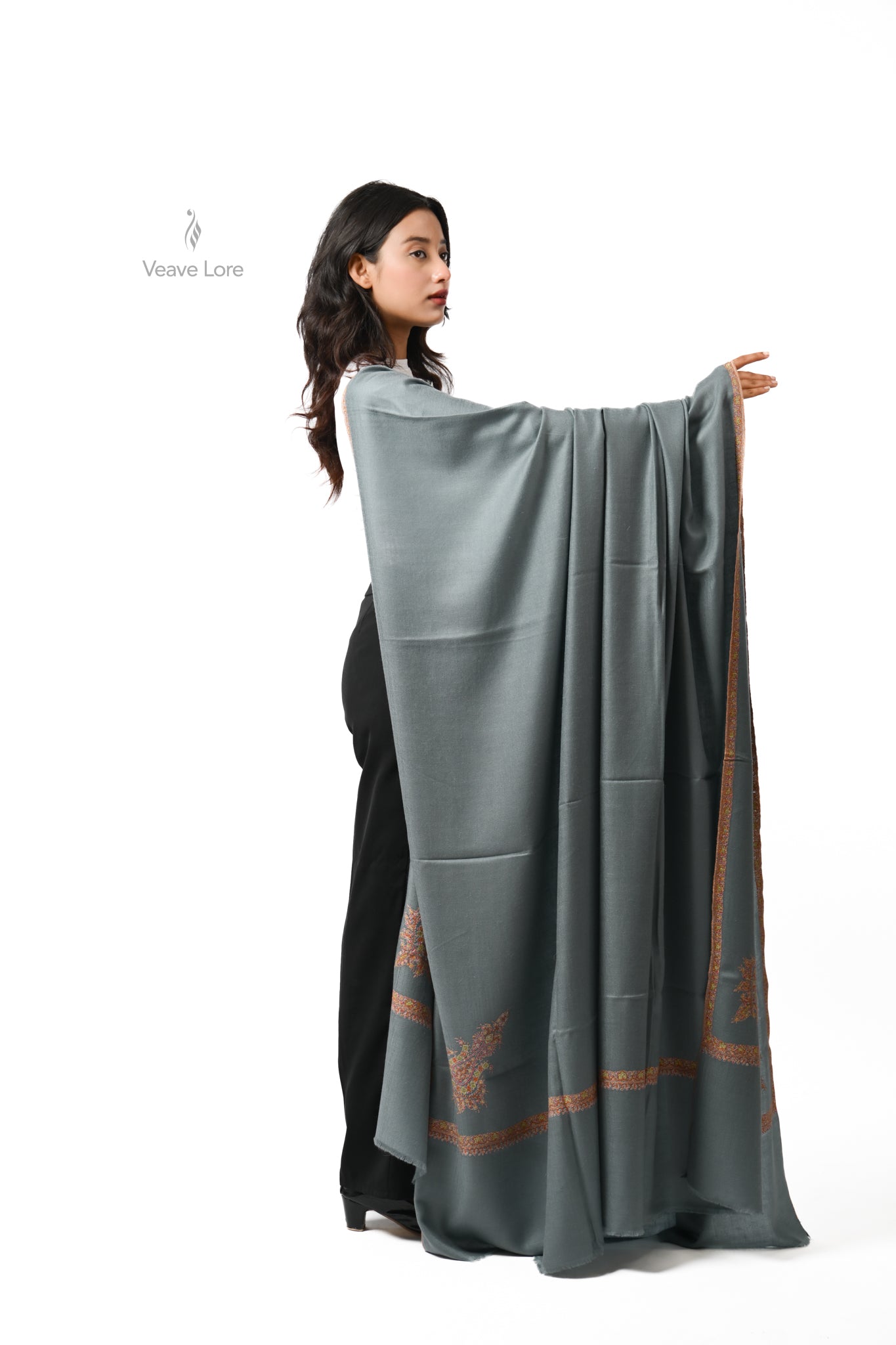 Saba Eucalyptus Oversized Pashmina Shawl