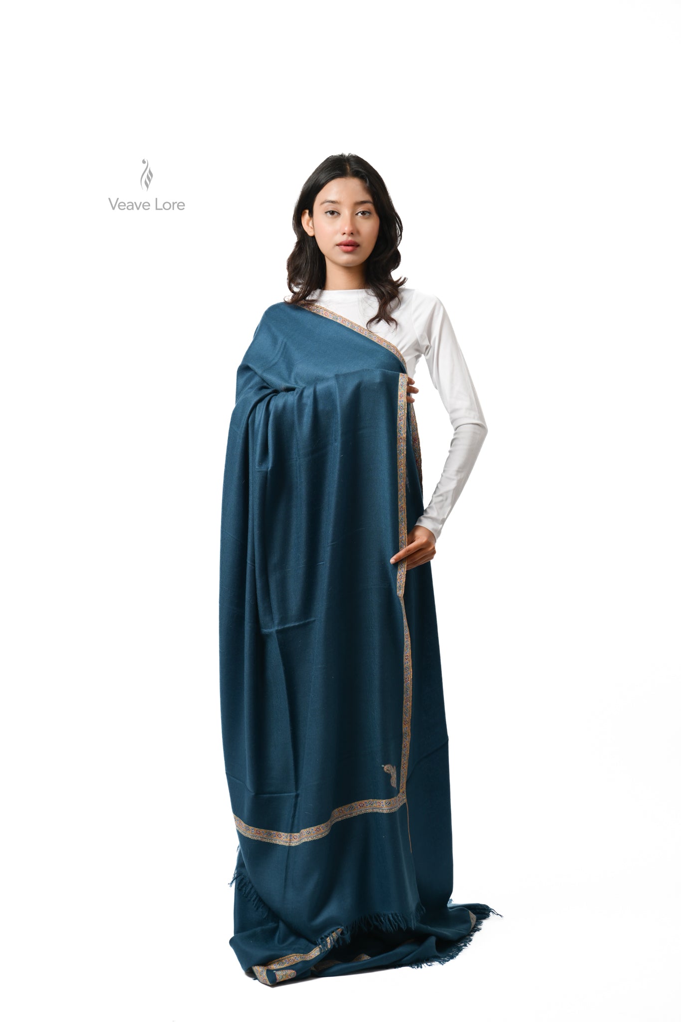 Lajward Teal Oversized Pashmina Shawl