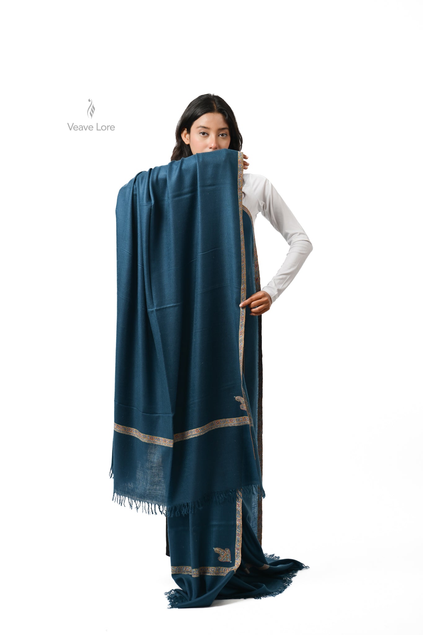 Lajward Teal Oversized Pashmina Shawl