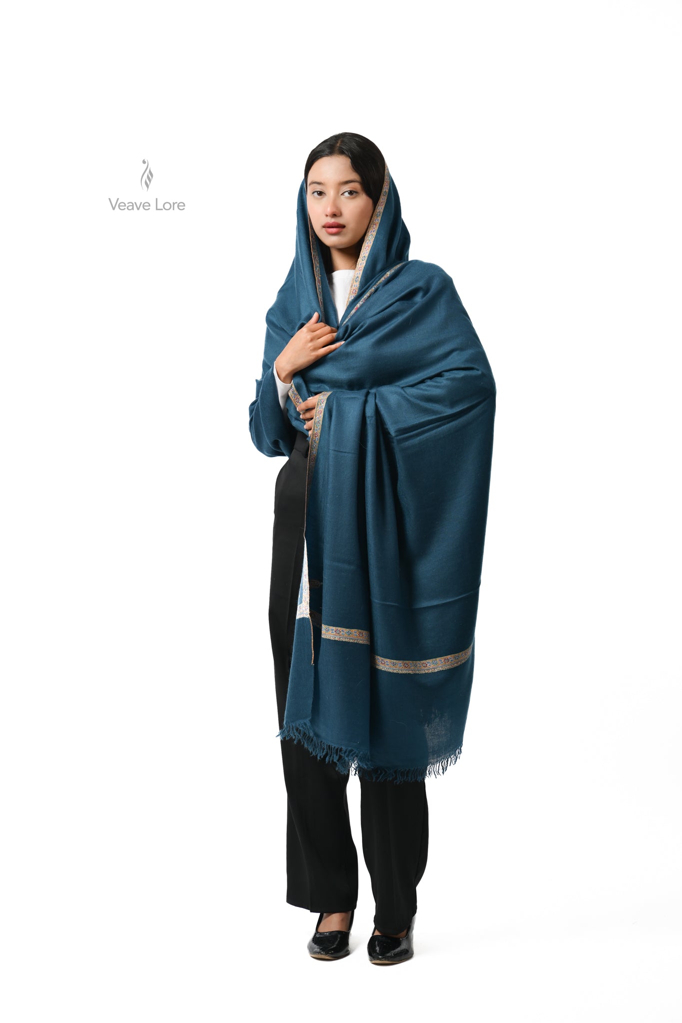 Lajward Teal Oversized Pashmina Shawl