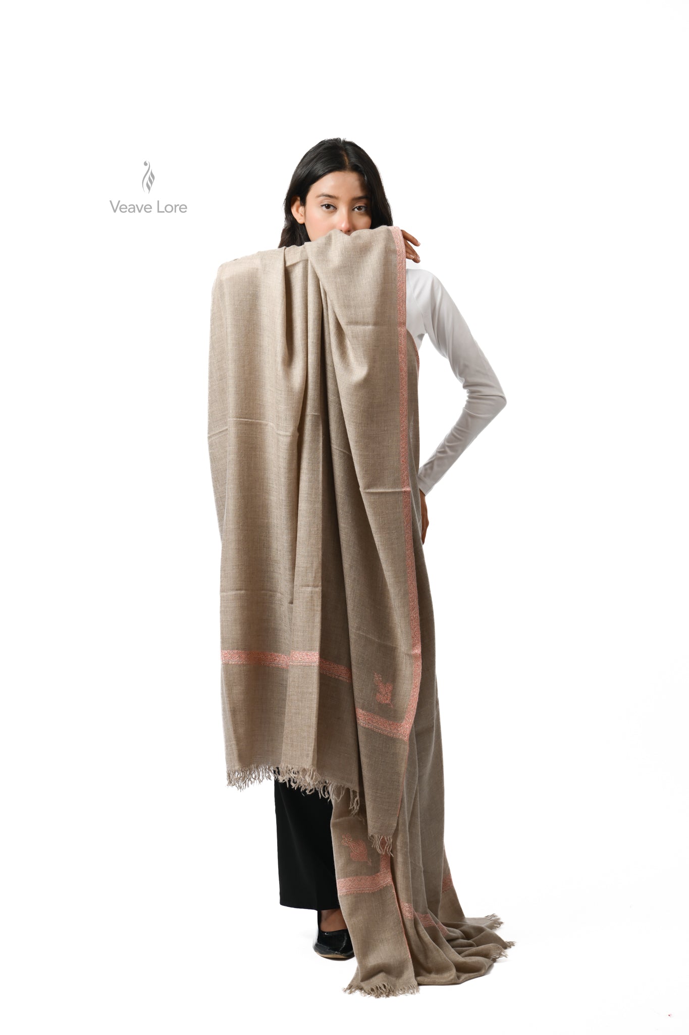 Latif Taupe Oversized Pashmina Shawl