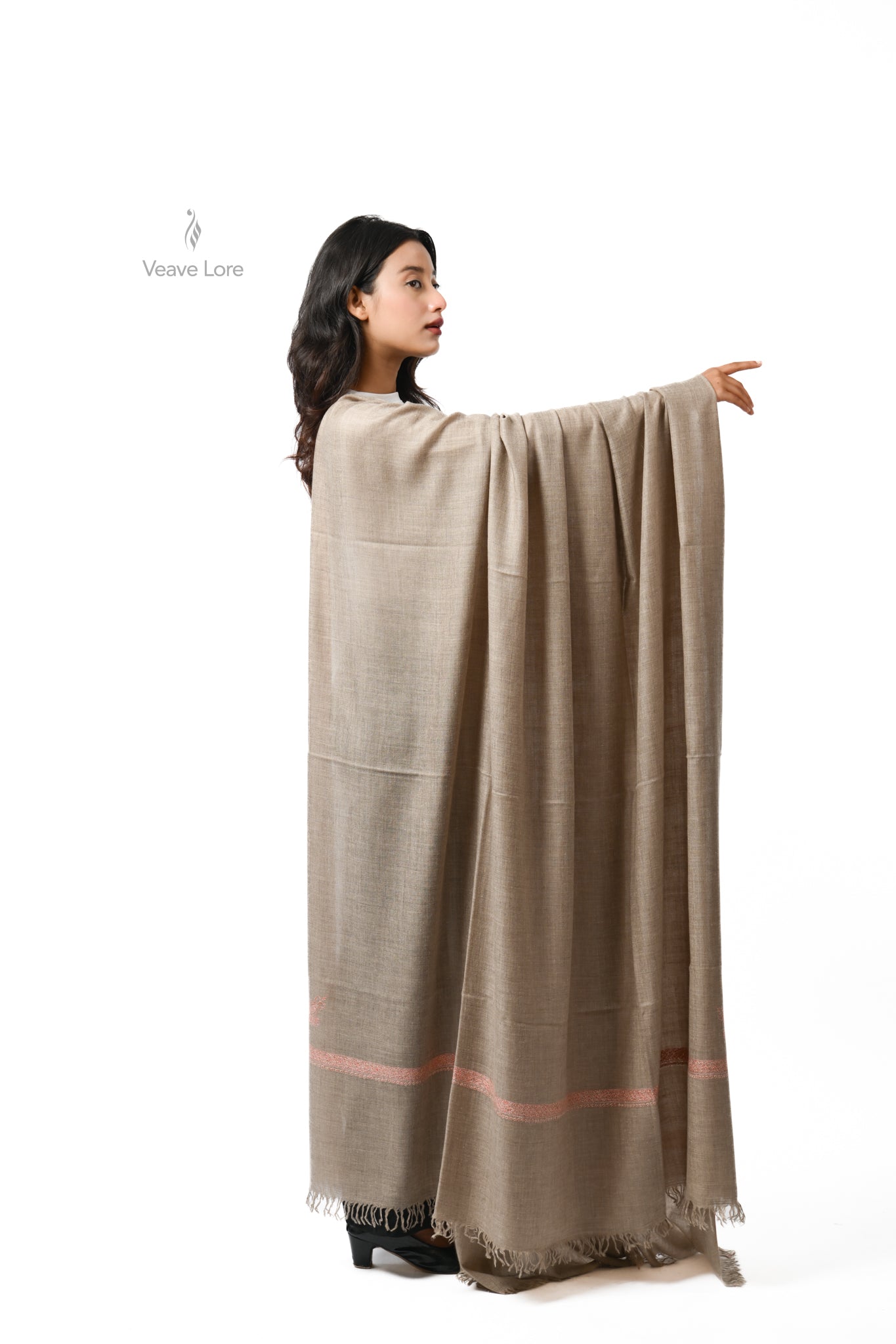 Latif Taupe Oversized Pashmina Shawl