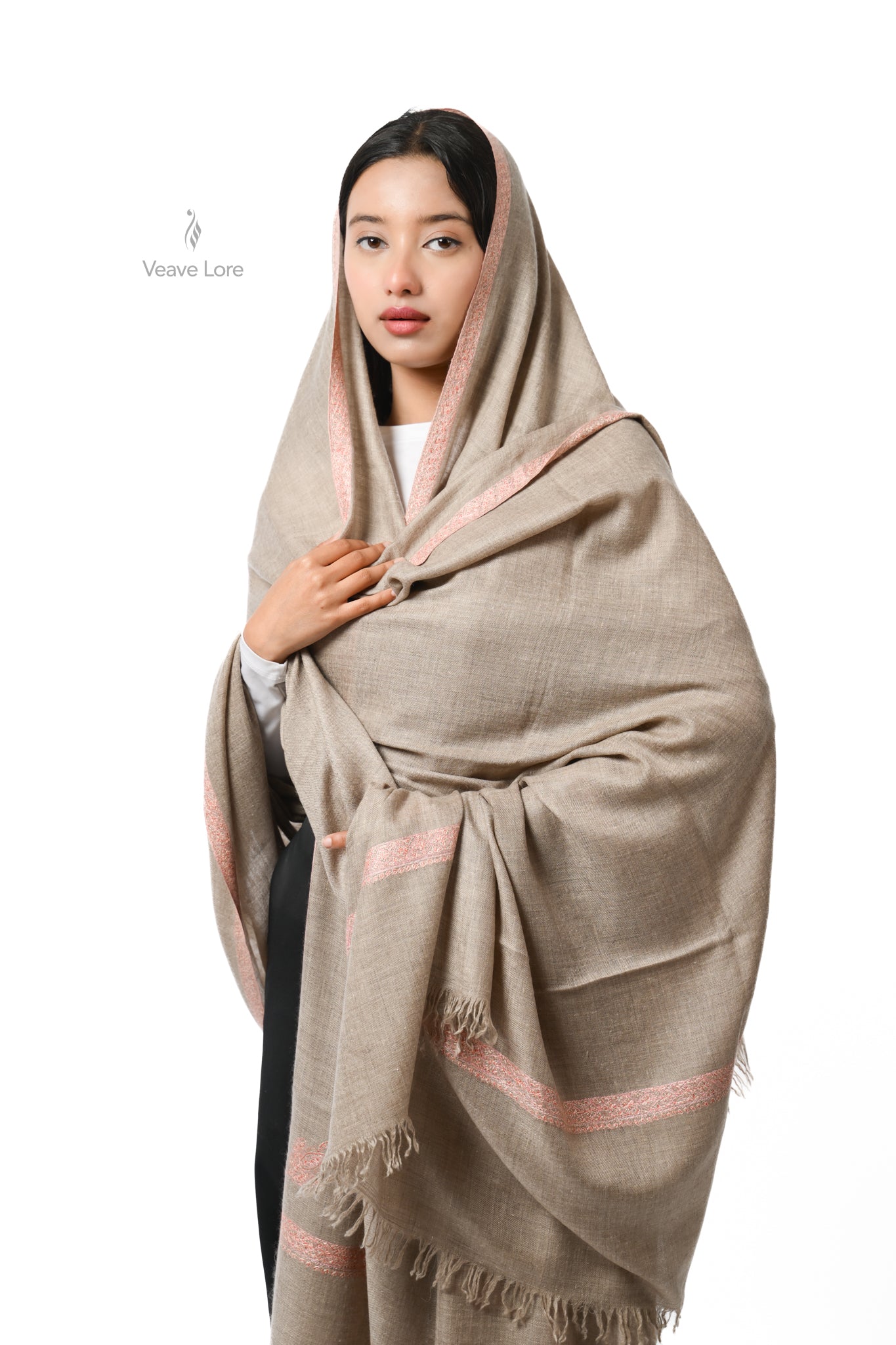Latif Taupe Oversized Pashmina Shawl